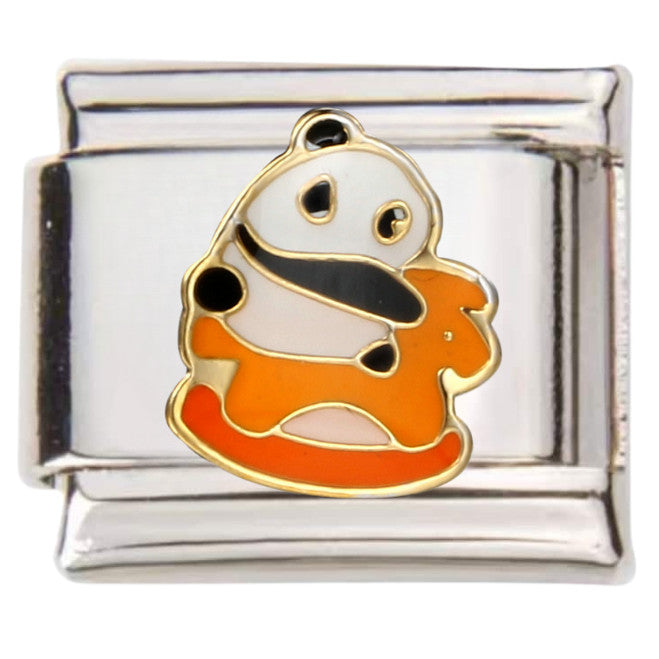 Panda design on silver Italian charms by Pami Charms with enamel detailing in black white and orange