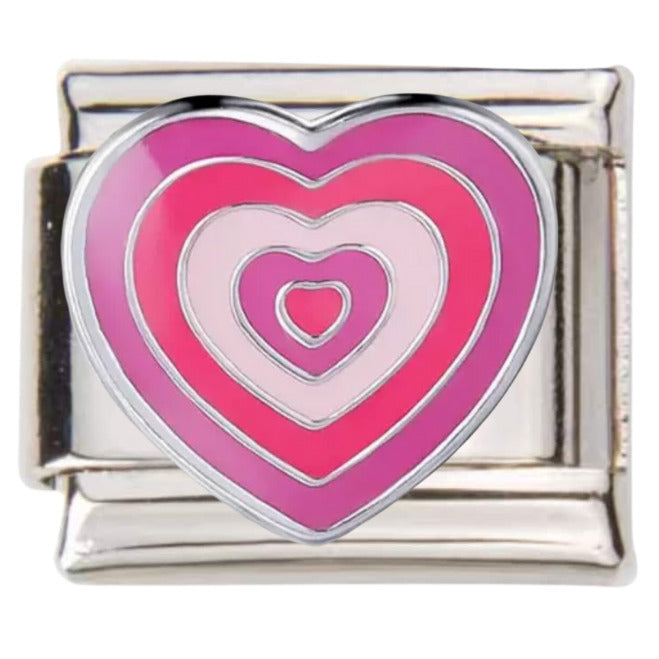 Pami Charms pink and red heart design italian charms with layered enamel detailing
