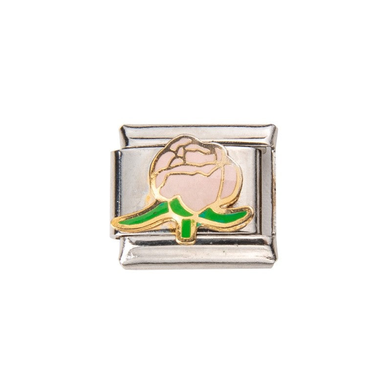 Pami Charms Silver Italian Charms with Pink Peony Flower Design for Charm Bracelets