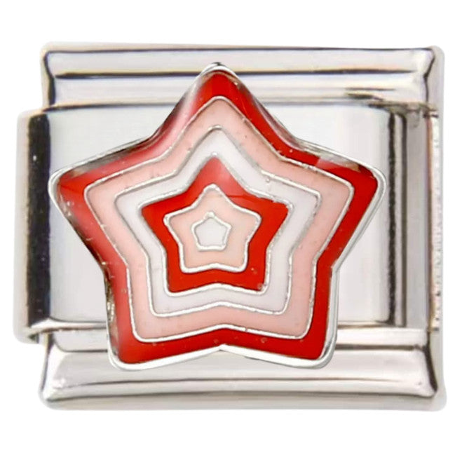 Pami Charms silver Italian charms featuring red and white star design for bracelet