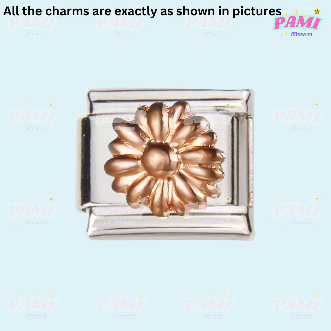 Pami Charms Italian charms rose gold flower on silver base for bracelet customization