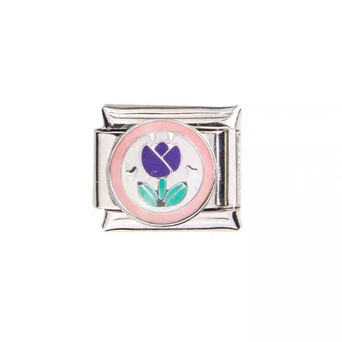 Pami Charms silver Italian charms with purple flower and pink enamel detailing