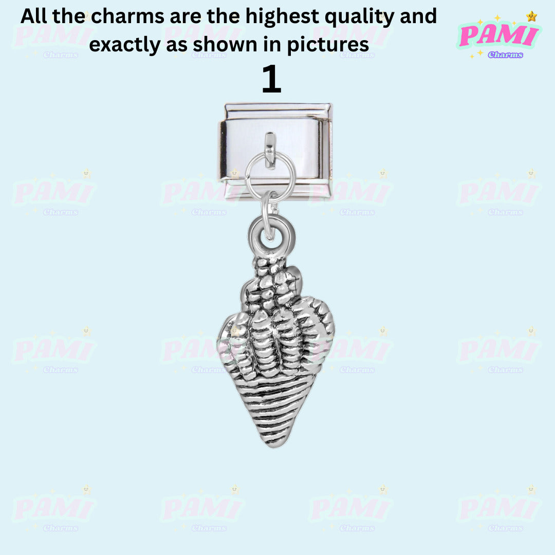 Silver shell pendant charm from Pami Charms showcasing unique design in italian charms collection