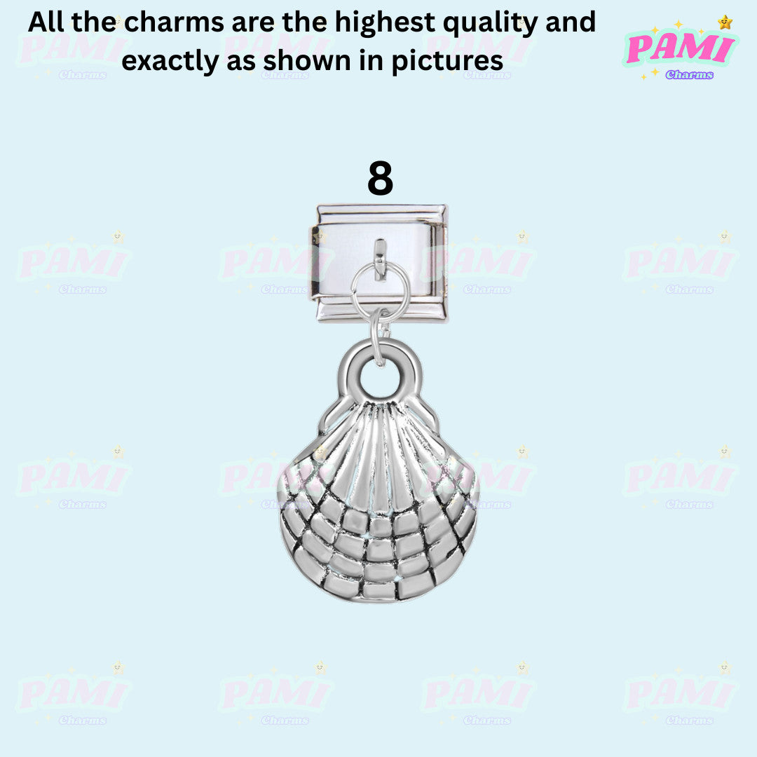 Pami Charms silver scallop shell italian charms with detailed texture and polished finish