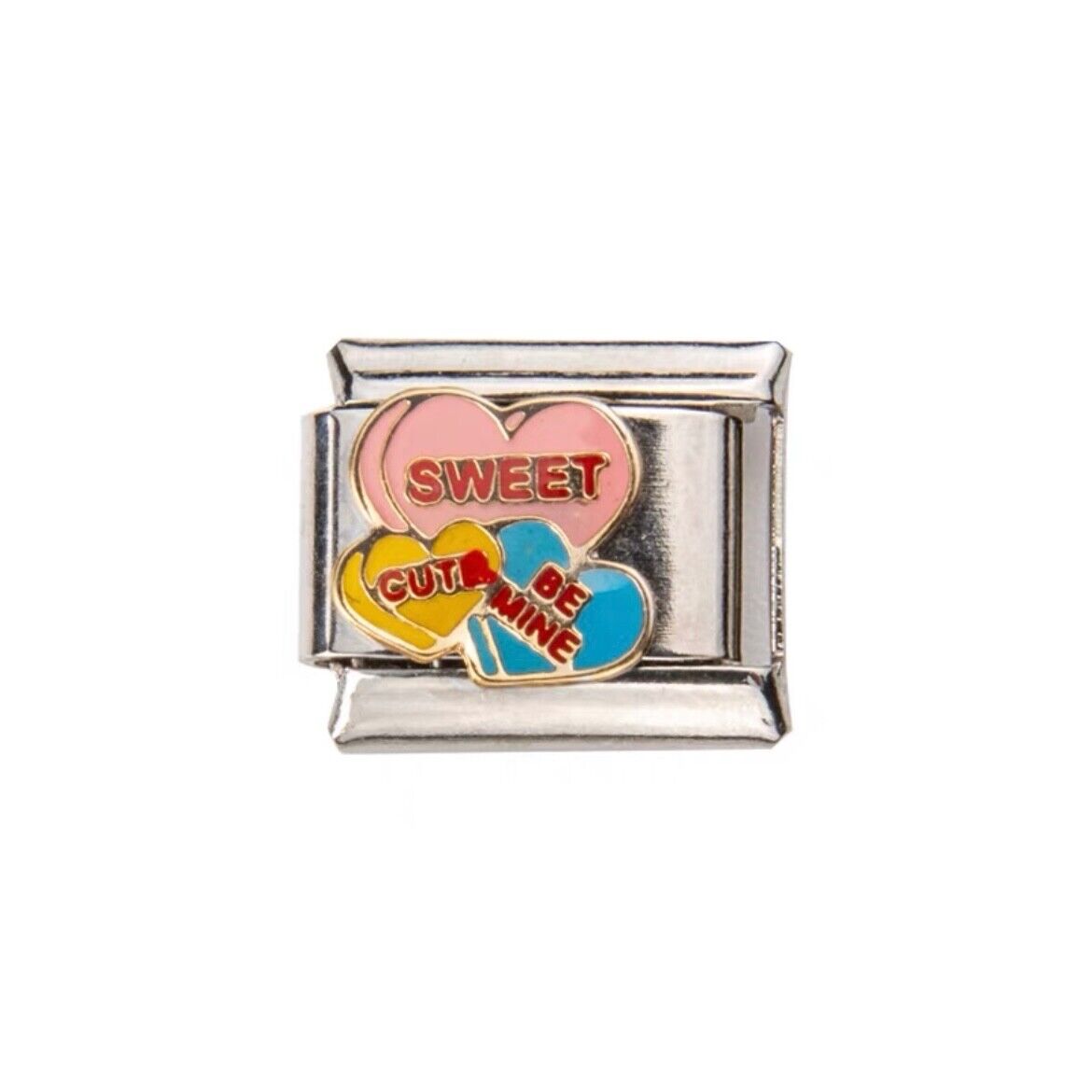 Pami Charms Italian charms featuring sweet colourful heart design with messages on silver base