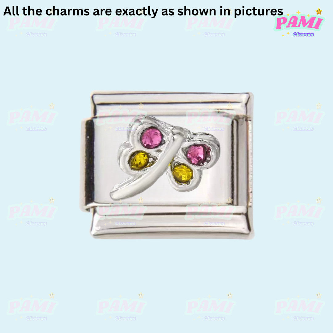 Pami Charms silver Italian charms featuring a butterfly with pink and yellow stones