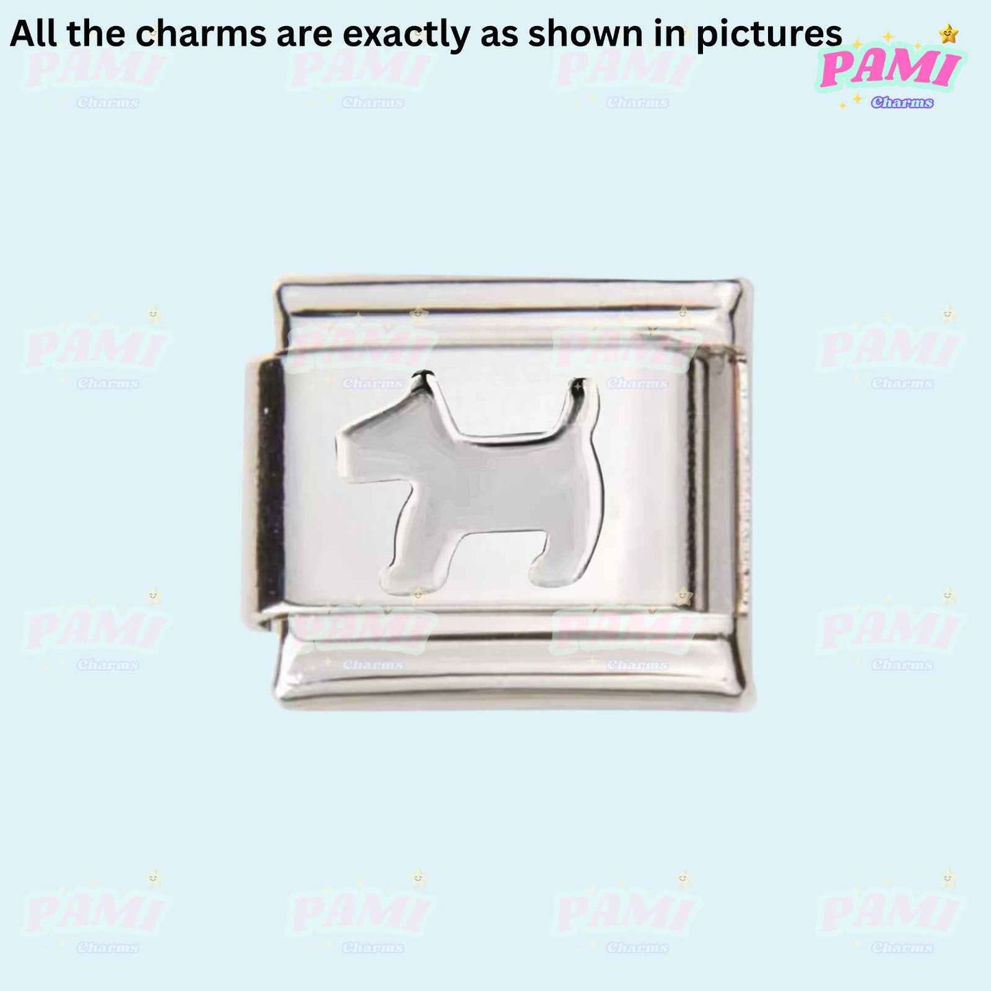 Pami Charms silver Italian charms featuring a dog silhouette design