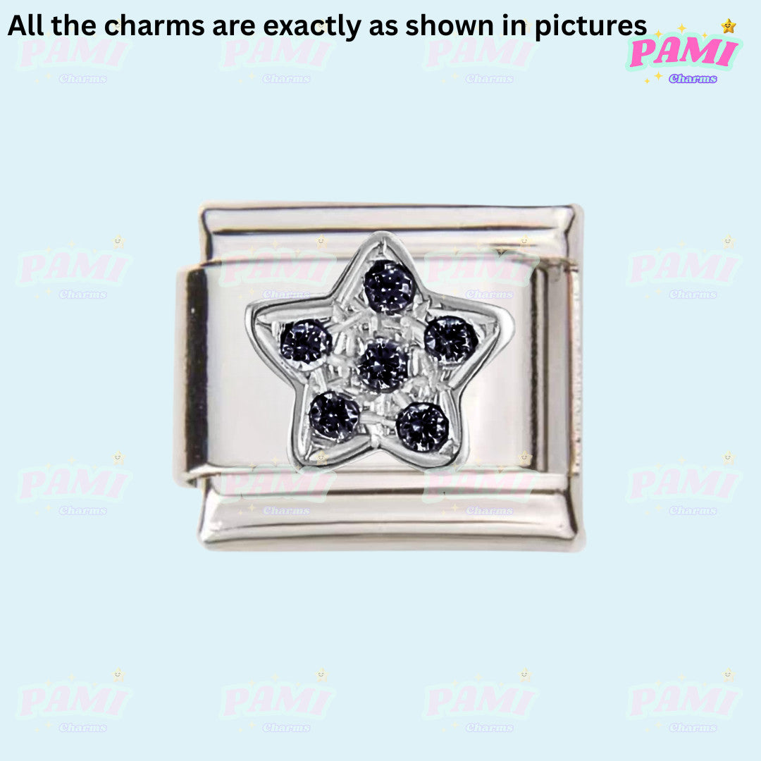 Pami Charms silver star charm with black stones for Italian charms bracelet