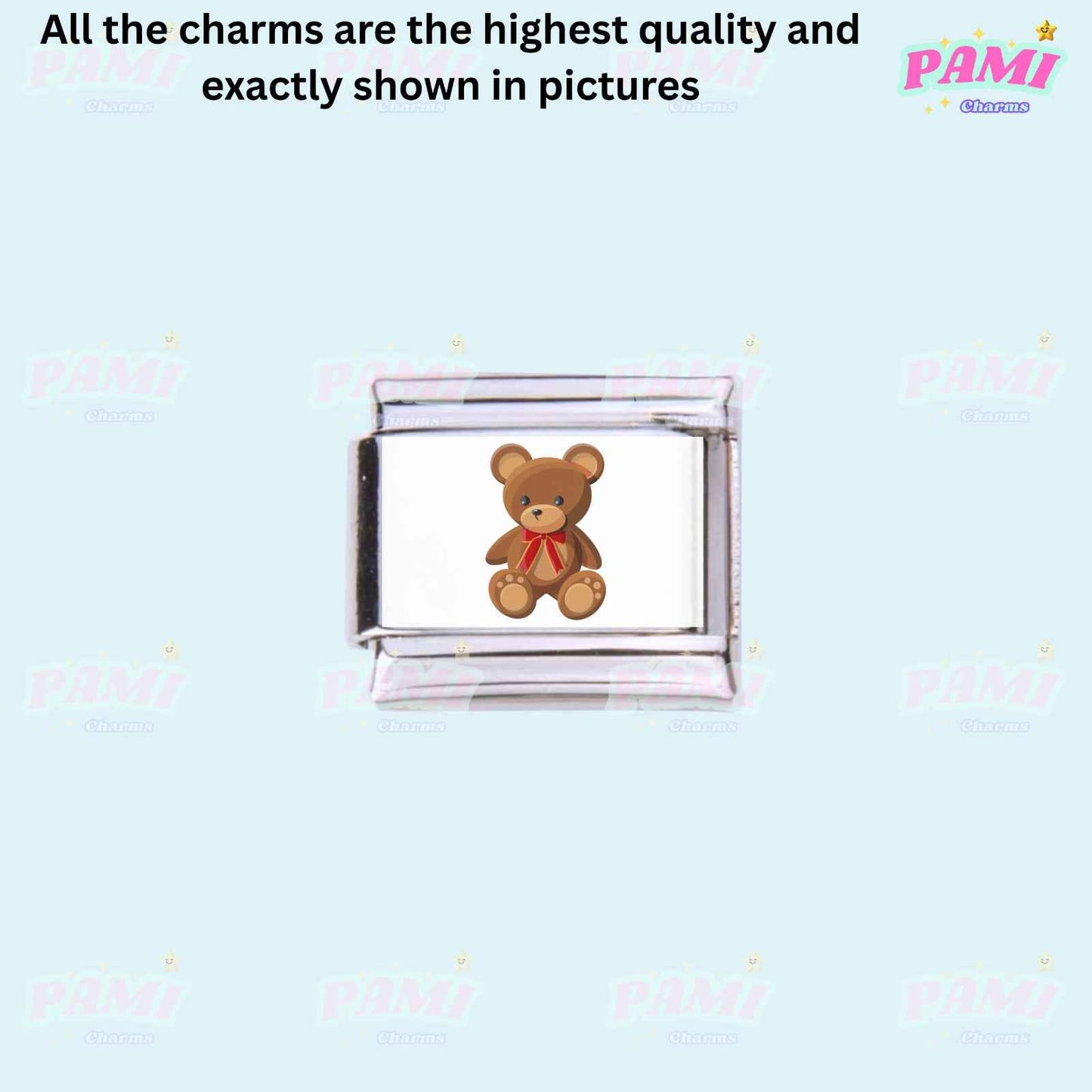 Pami Charms Italian charms featuring a clear link with a cute teddy bear design