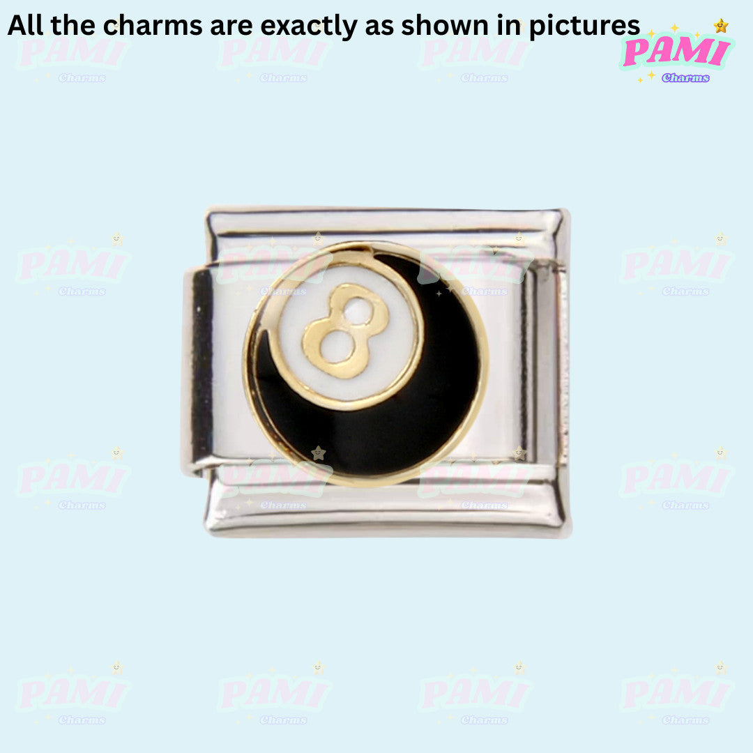 Pami Charms Italian charms black and white billiard ball number 8 design silver bracelet link