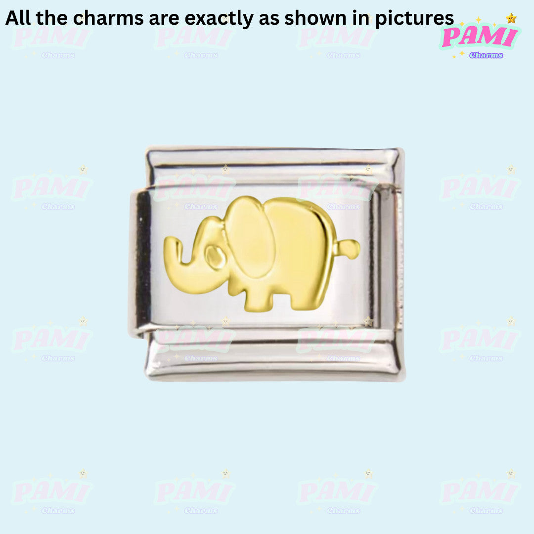 Pami Charms silver and gold elephant italian charms for customizable bracelets