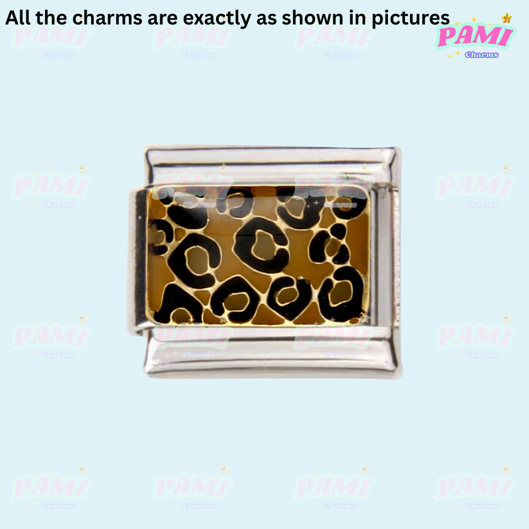 Pami Charms Italian charms with leopard print design and silver frame