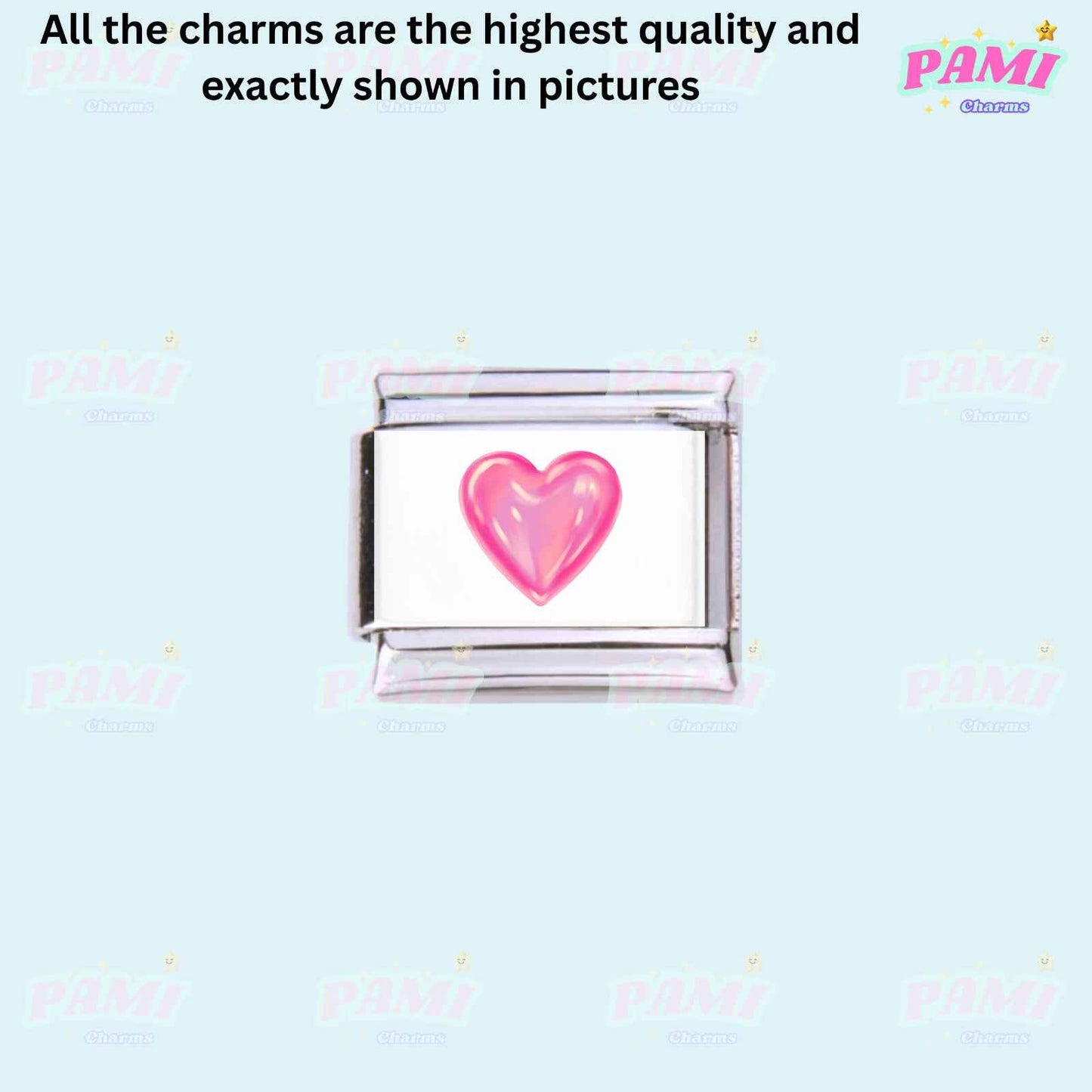 Pami Charms Italian charms silver link with pink heart design for Italian charm bracelets