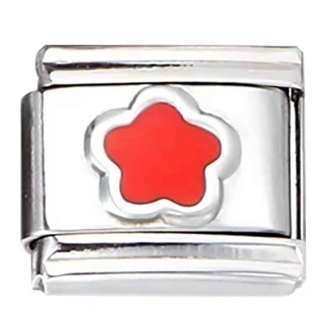 Pami Charms silver Italian charm with red flower design for customizable bracelets