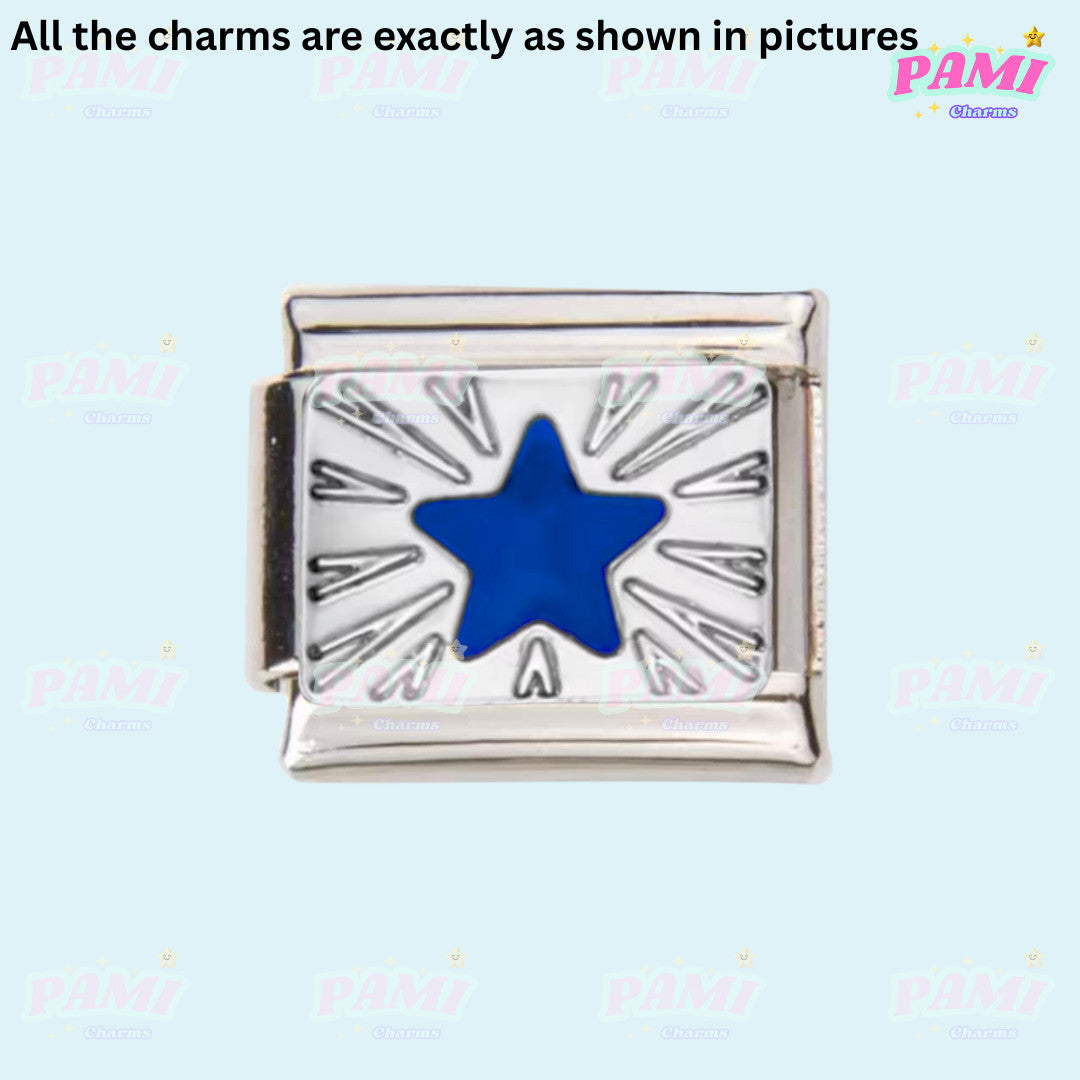 Pami Charms silver Italian charms featuring a blue star design for personalised jewellery