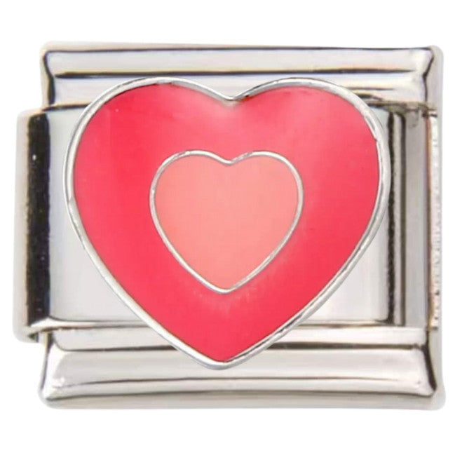 Pami Charms Italian charms with red and pink double heart design on silver base