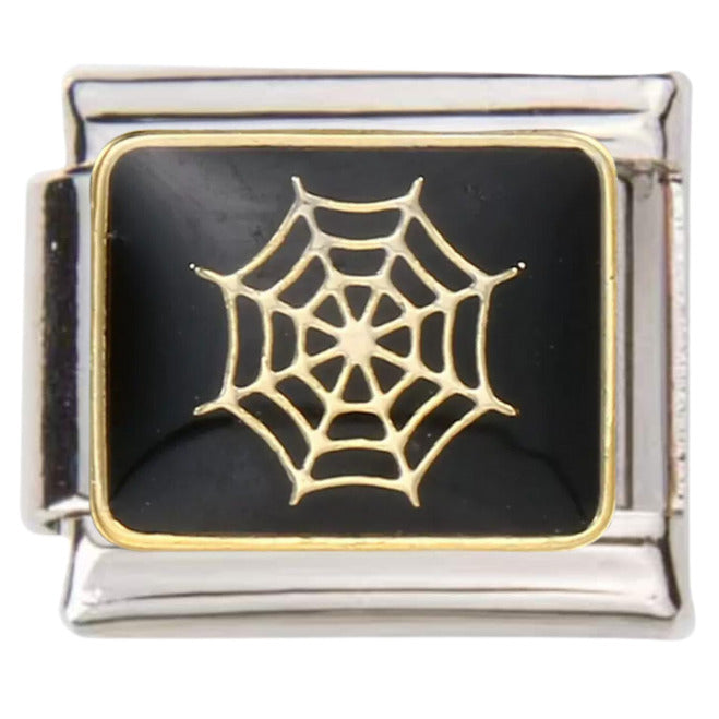 Pami Charms black and silver Italian charms with gold spider web design