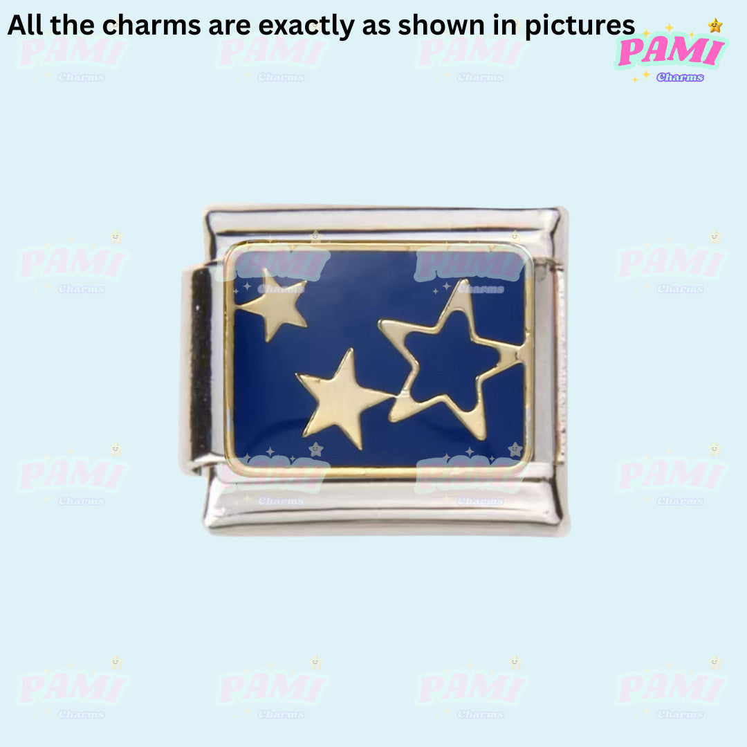 Pami Charms Italian charms featuring blue background with gold star design