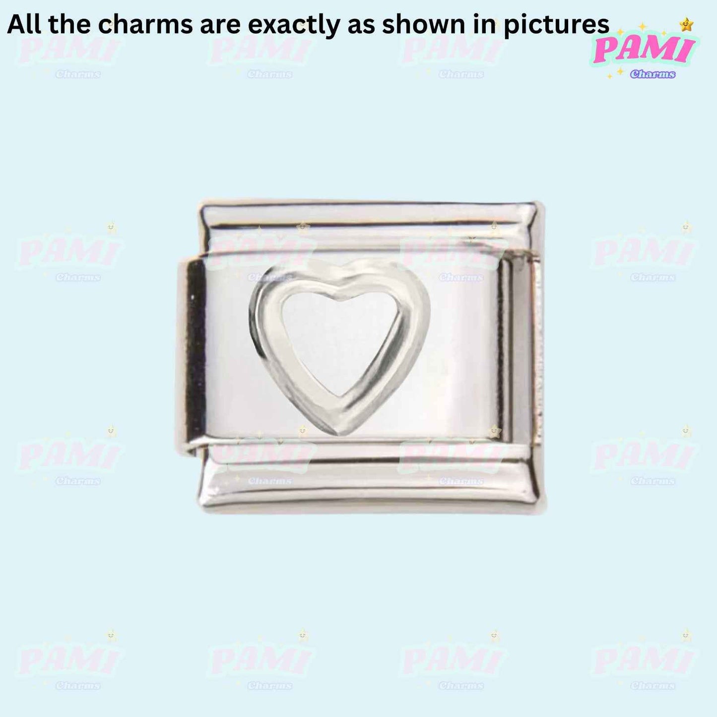 Pami Charms silver Italian charms link with heart cutout detail for charm bracelets
