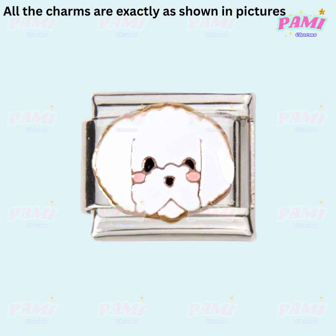 Pami Charms Italian charms featuring a cute white dog face enamel charm
