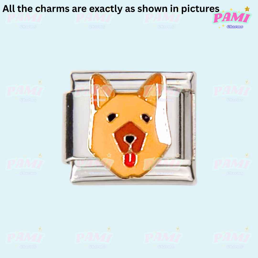 Pami Charms dog face italian charms in silver-tone with enamel detailing for charm bracelets