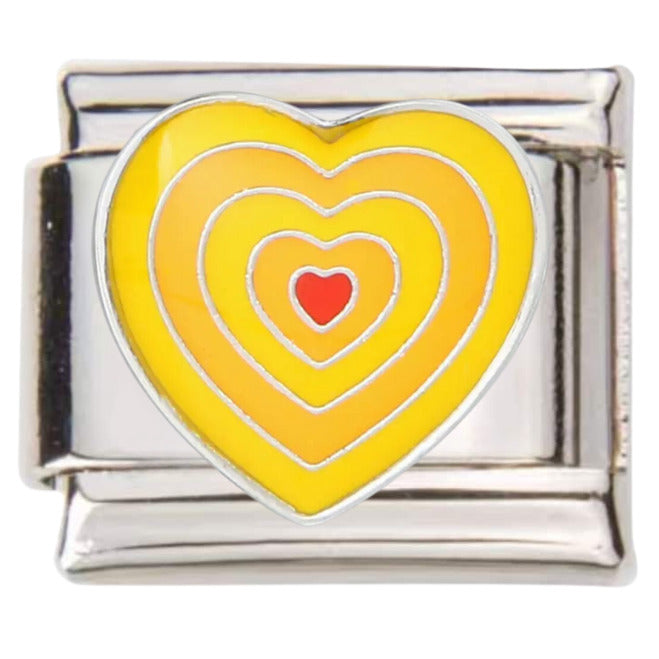 Pami Charms Italian charms yellow heart with concentric design on silver base