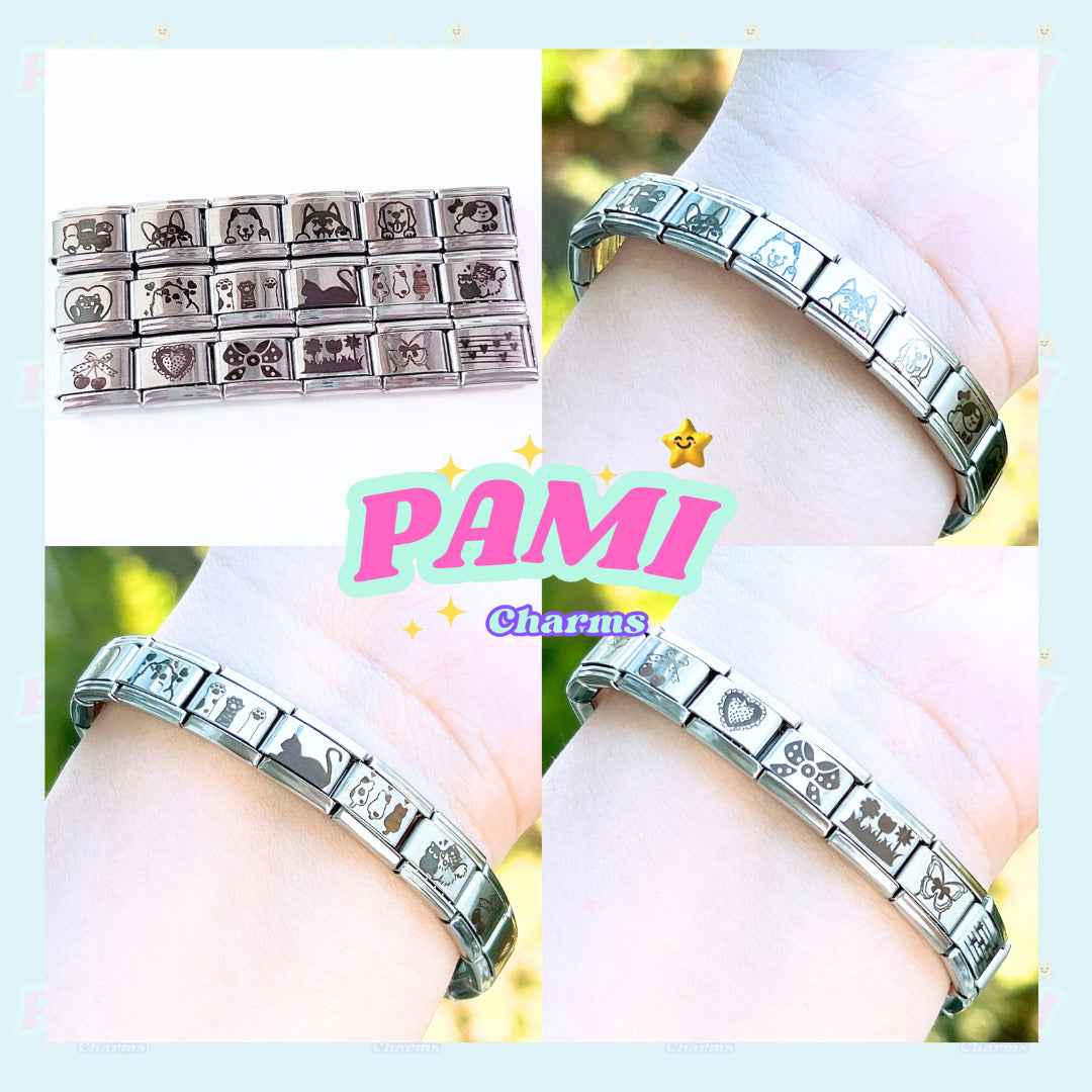 Pami Charms laser engraved Italian charms stainless steel bracelet with cute animal and heart designs