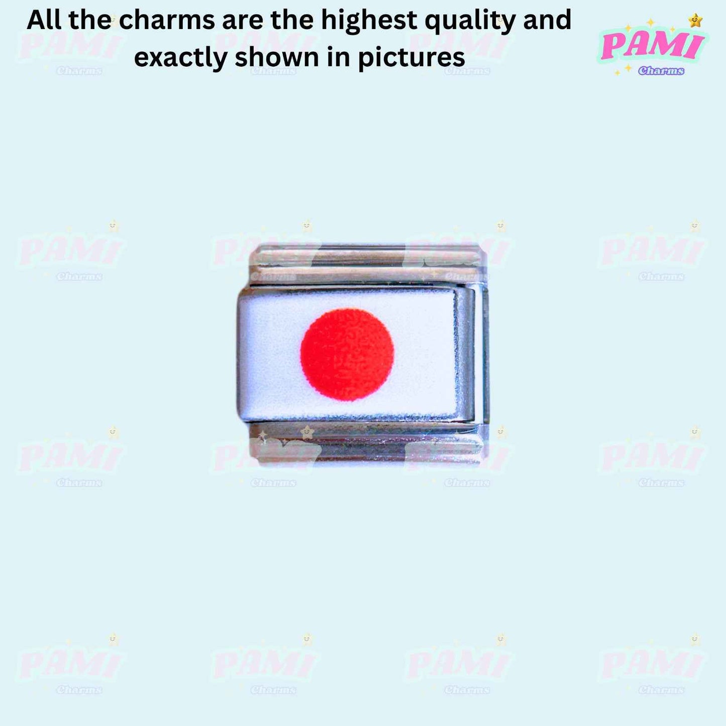 Pami Charms national flags Italian charms featuring a silver charm with Japan flag design