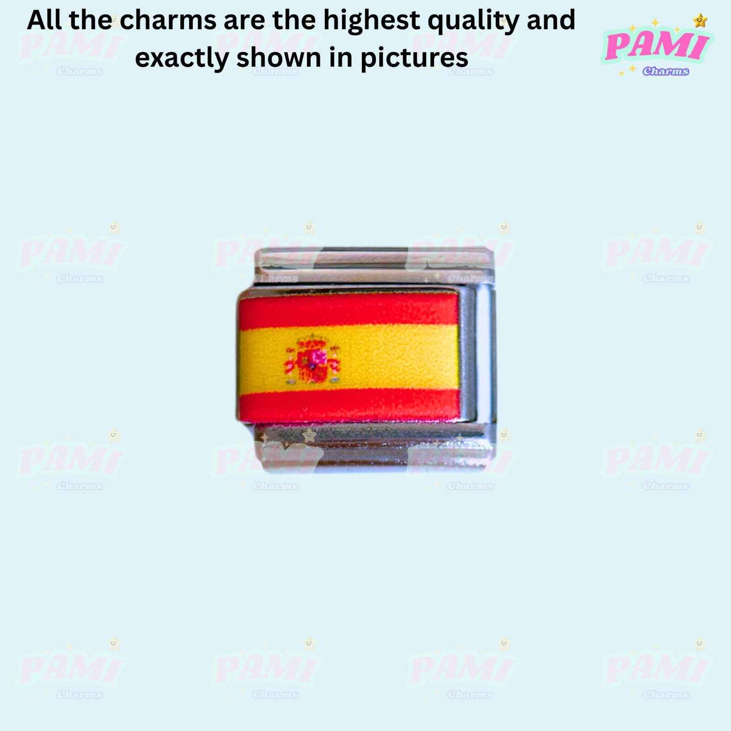 Spanish flag charm on a silver link Italian charm bracelet from Pami Charms national flags italian charms