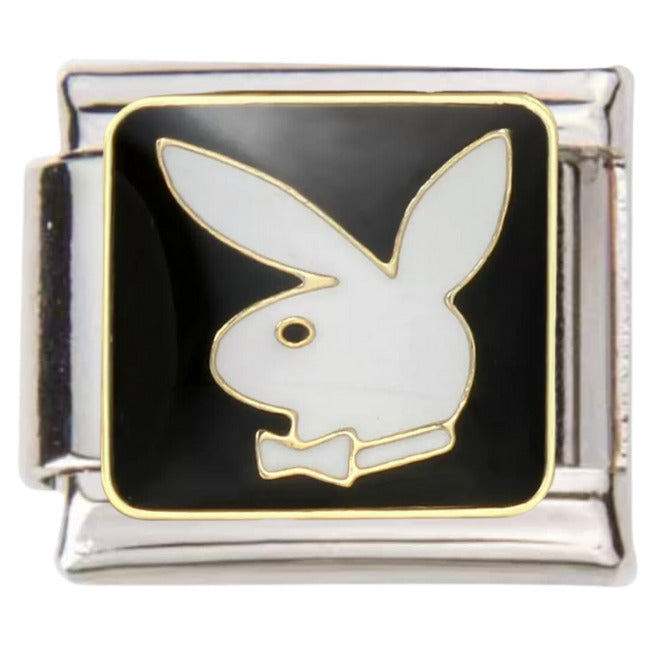 Pami Charms Italian charms featuring black enamel with white bunny logo and gold detailing