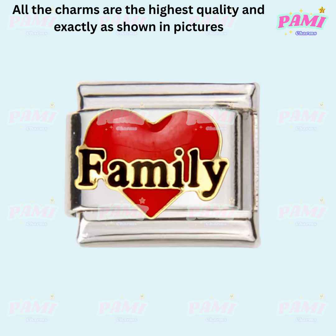 Family, Mum, Dad, Niece, Aunt, Grandma Modular Italian Charms - Fits all classic 9mm bracelets 20- FAMILY Italian Charm