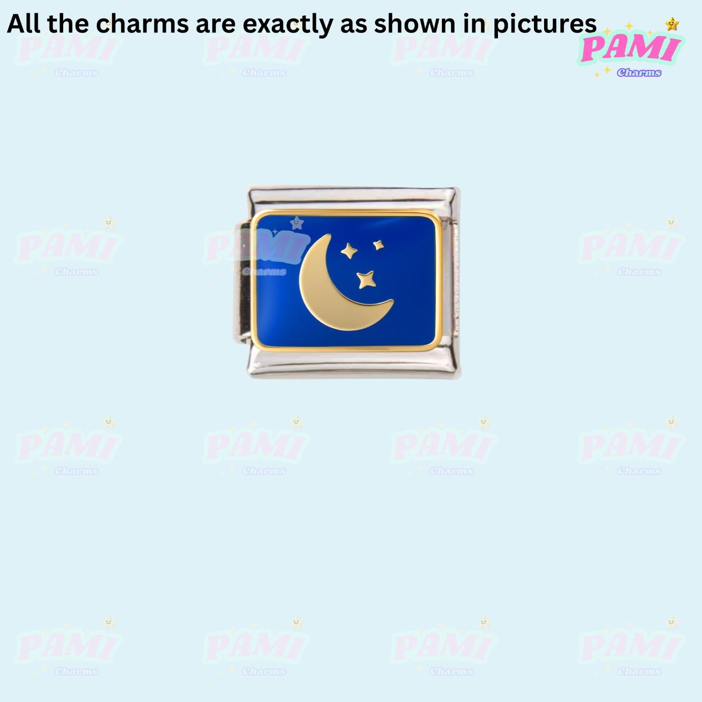 Celestial Galaxy, Star, Moon, Sun Modular Italian Charms - Fits all classic 9mm Bracelet 25- Moon and 3 stars Italian Charm