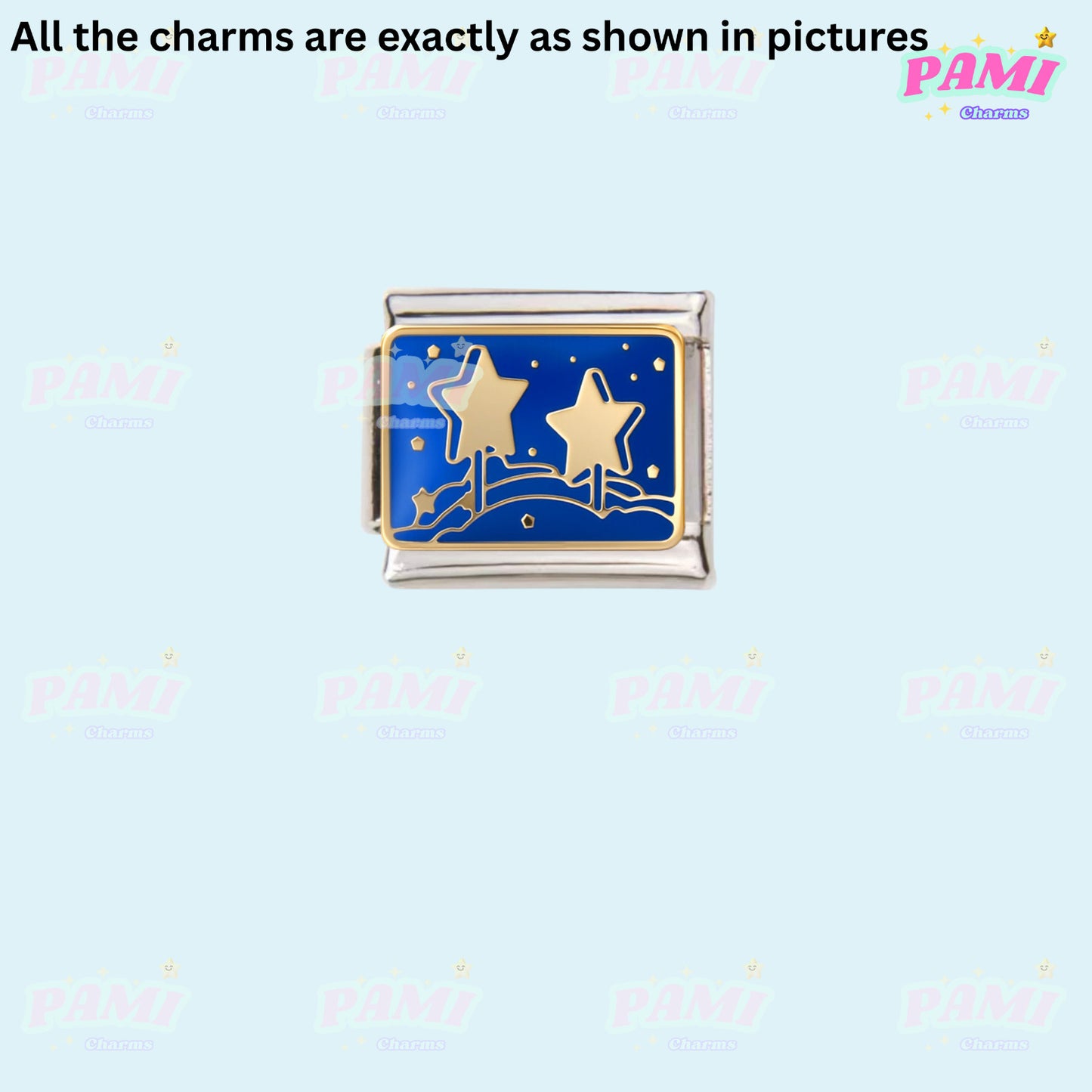 Celestial Galaxy, Star, Moon, Sun Modular Italian Charms - Fits all classic 9mm Bracelet 8- Two stars in sky Italian Charm