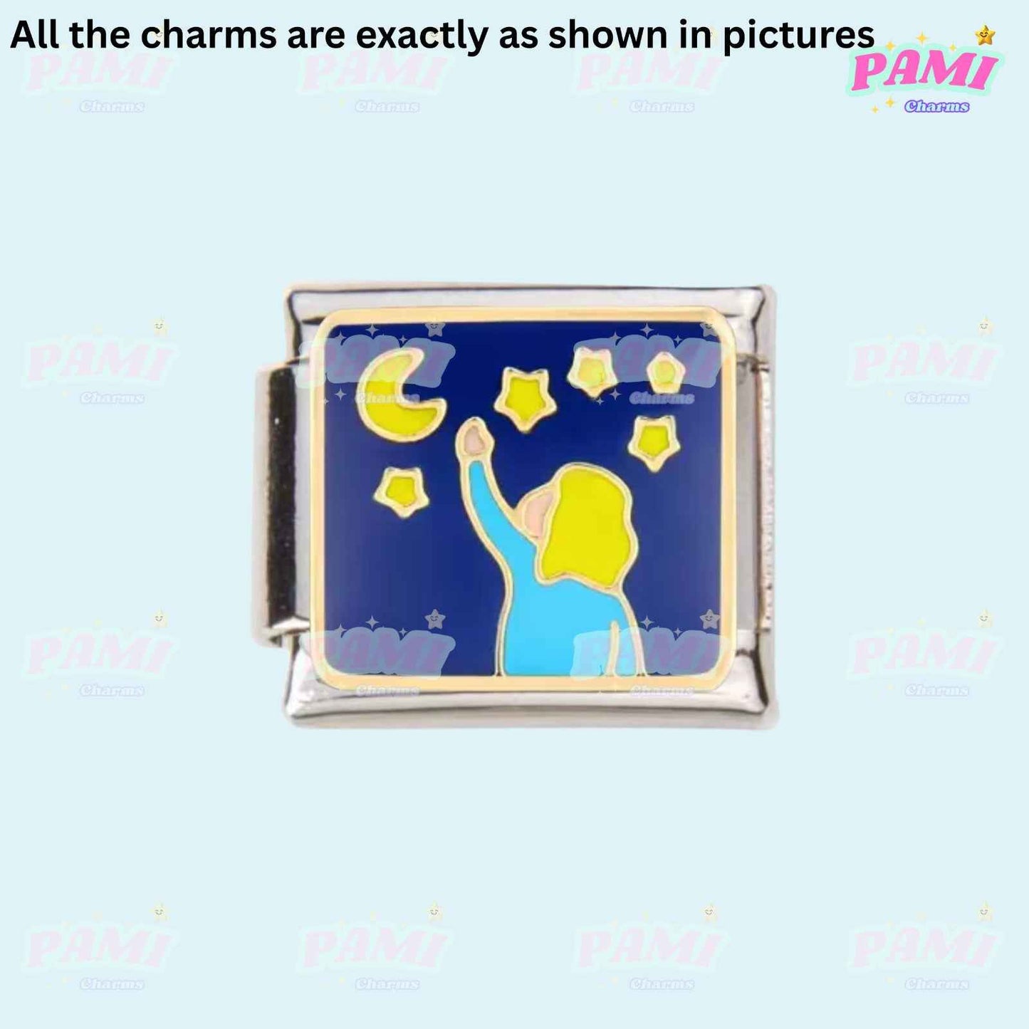 Star/Moon/Lucky/Night Modular Italian Charms - Fits all classic 9mm bracelet 16- Pick the star and Moon Italian Charm