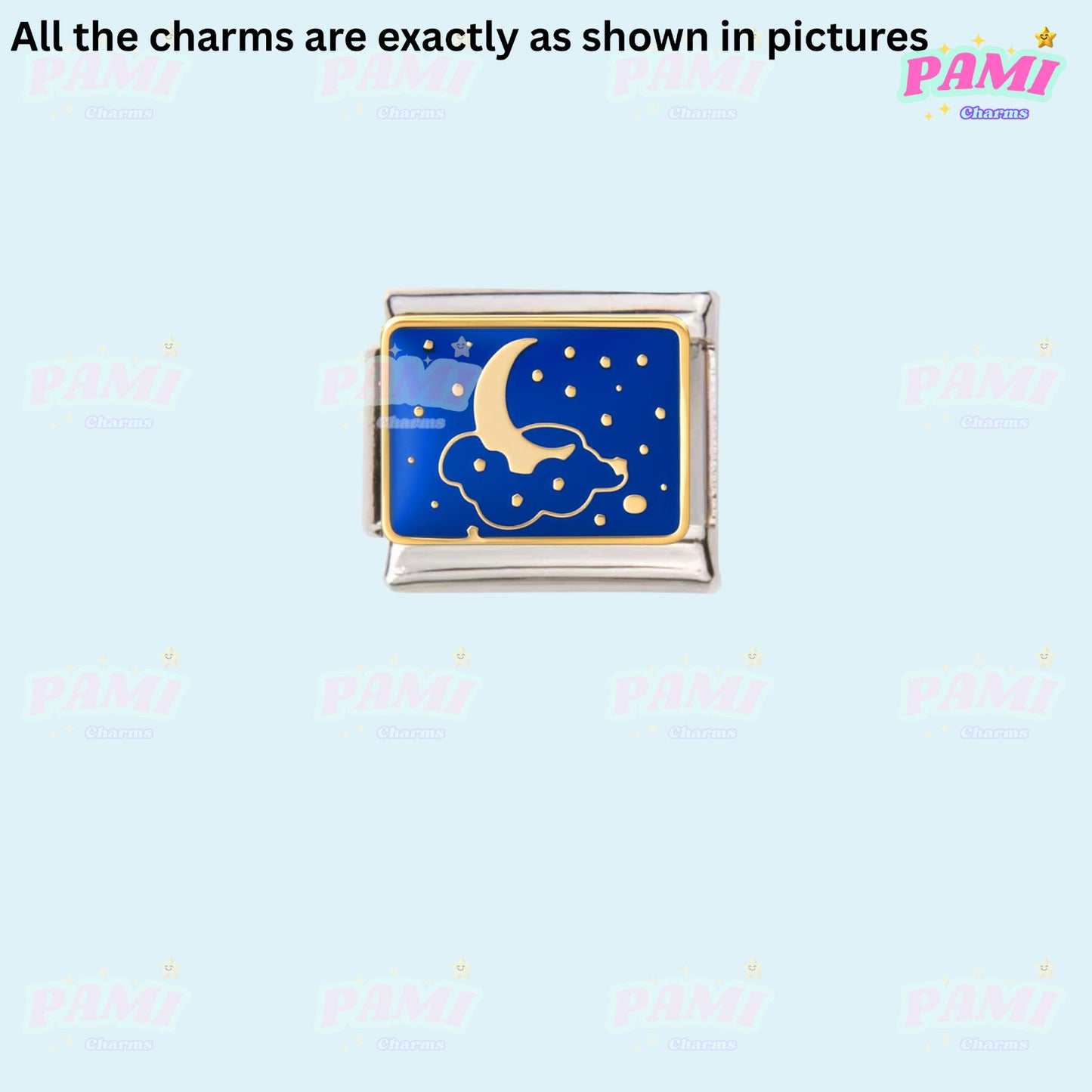 Celestial Galaxy, Star, Moon, Sun Modular Italian Charms - Fits all classic 9mm Bracelet 11- Moon with stars Italian Charm
