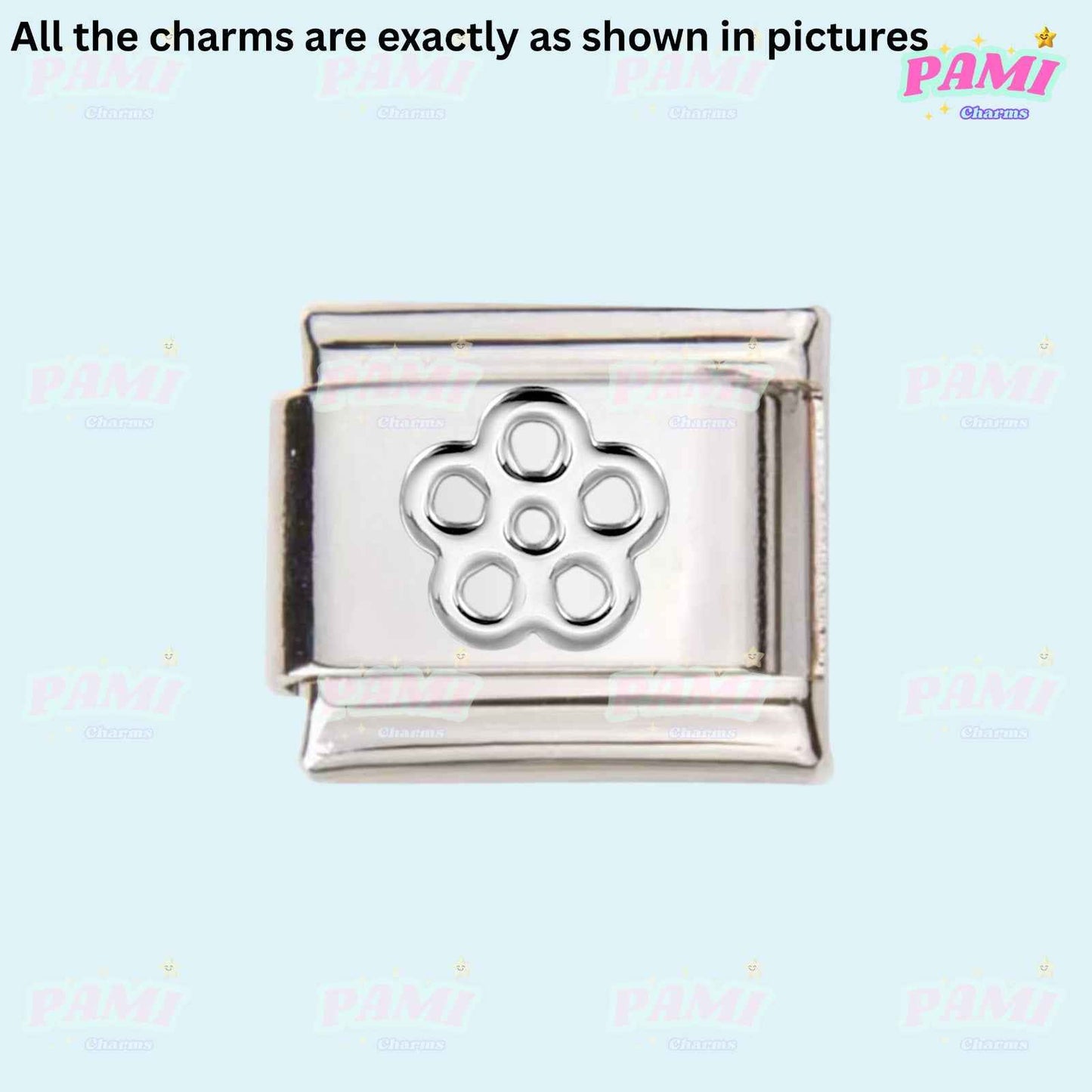 Star/Moon/Sun/Paw Modular Italian Charms - Fits all classic 9mm bracelet 13- Five petal flower Italian Charm