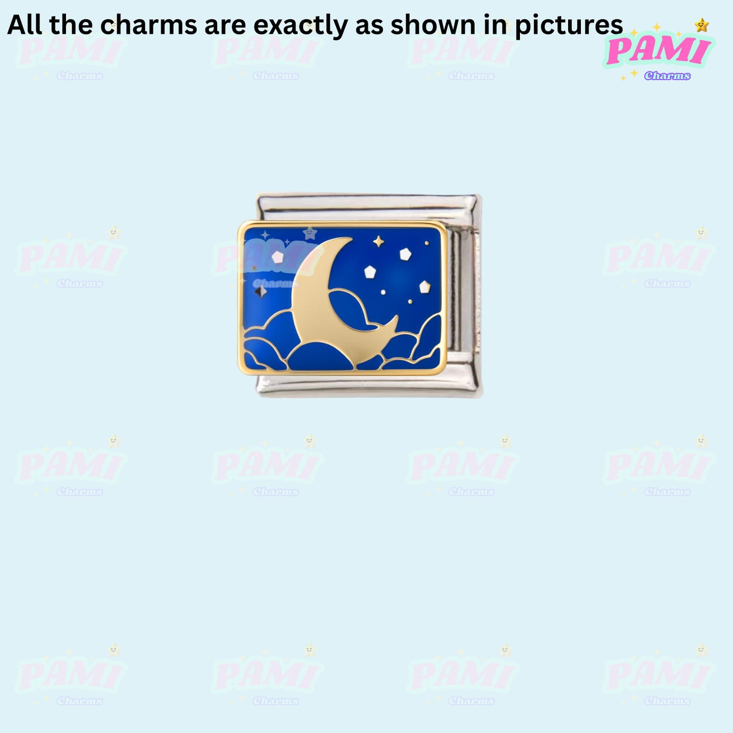 Celestial Galaxy, Star, Moon, Sun Modular Italian Charms - Fits all classic 9mm Bracelet 1- Moon and cloud Italian Charm