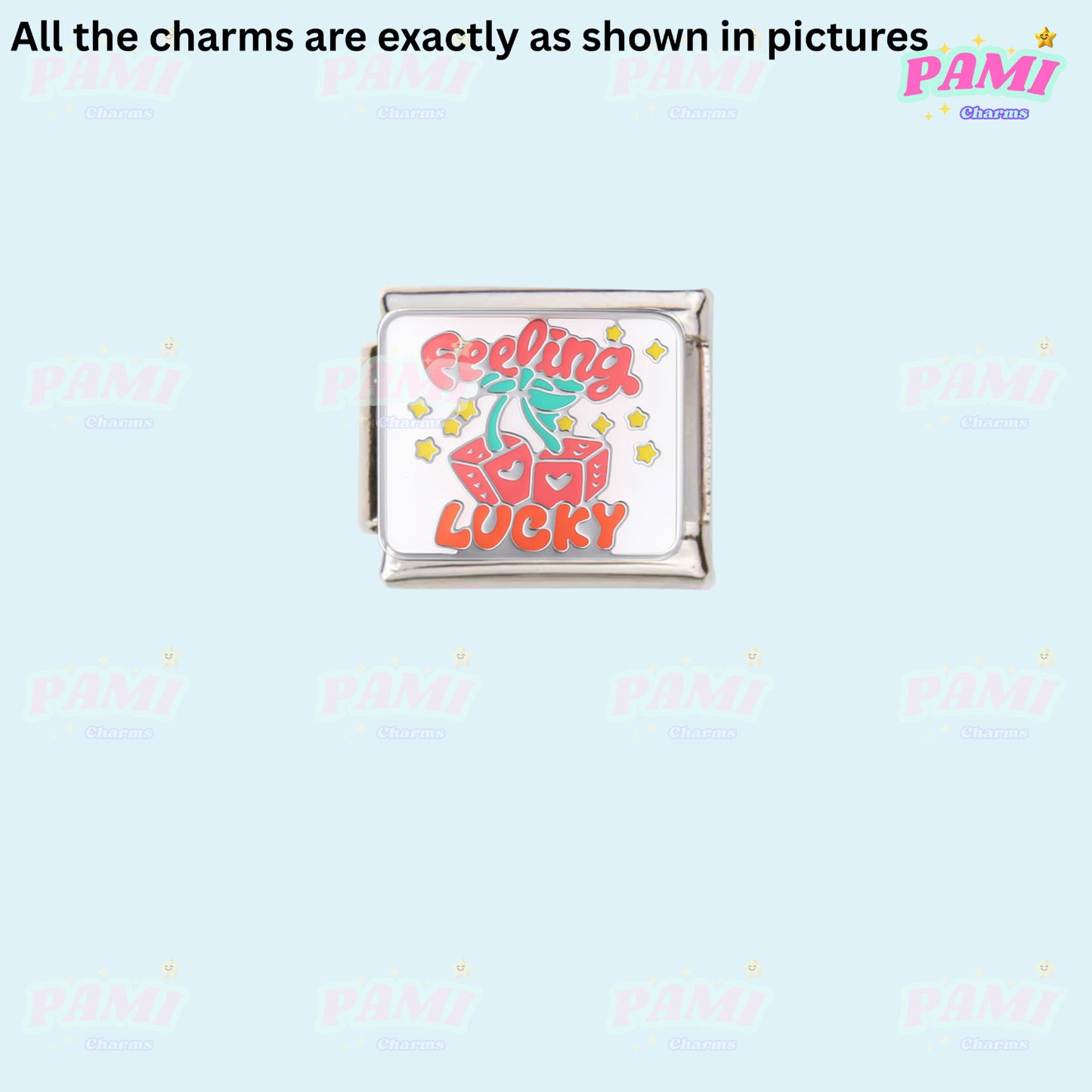 Trendy Quote Motivation Words Modular Italian Charms - Fits all classic 9mm Bracelet 13- Feeling lucky Italian Charm