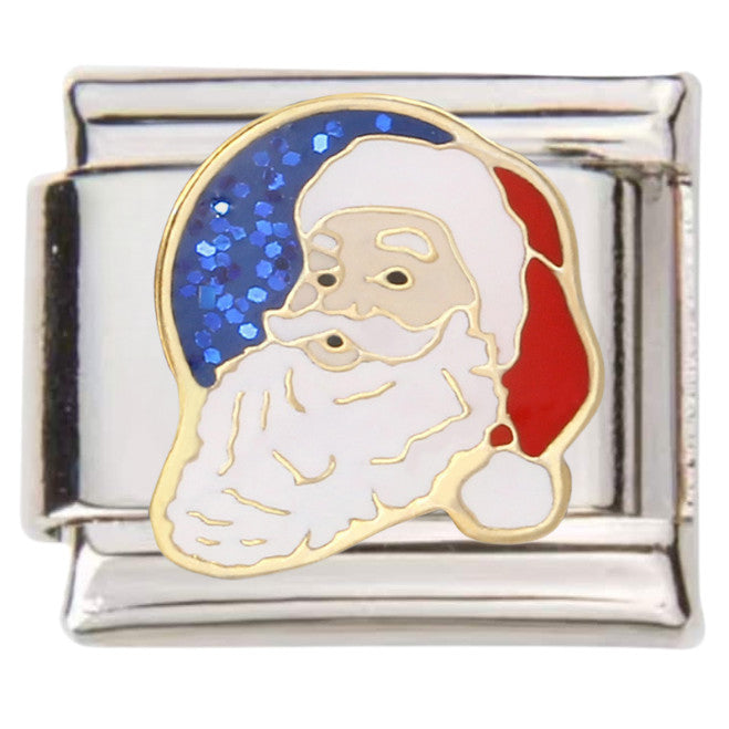 Pami Charms Santa Italian charms with festive Santa face in red white and blue enamel