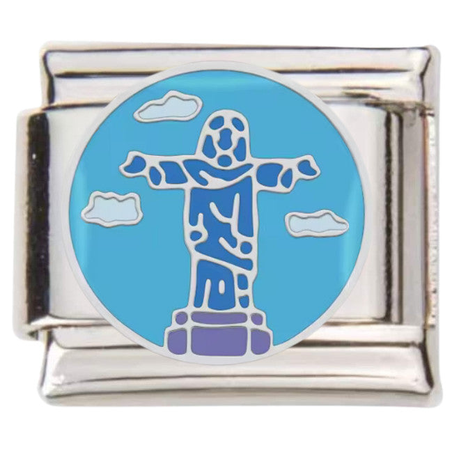 Pami Charms silver Italian charms featuring blue and purple Christ the Redeemer with clouds design