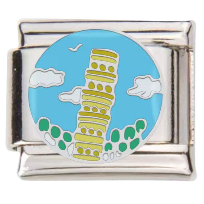 Pami Charms silver Italian charms link featuring colourful Leaning Tower of Pisa design