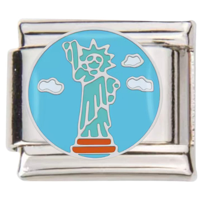 Pami Charms Italian charms featuring Statue of Liberty design with blue sky and clouds