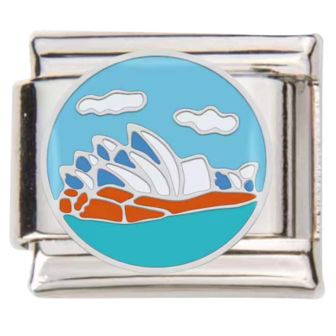 Pami Charms Italian charms featuring a colourful Sydney Opera House design on a silver link