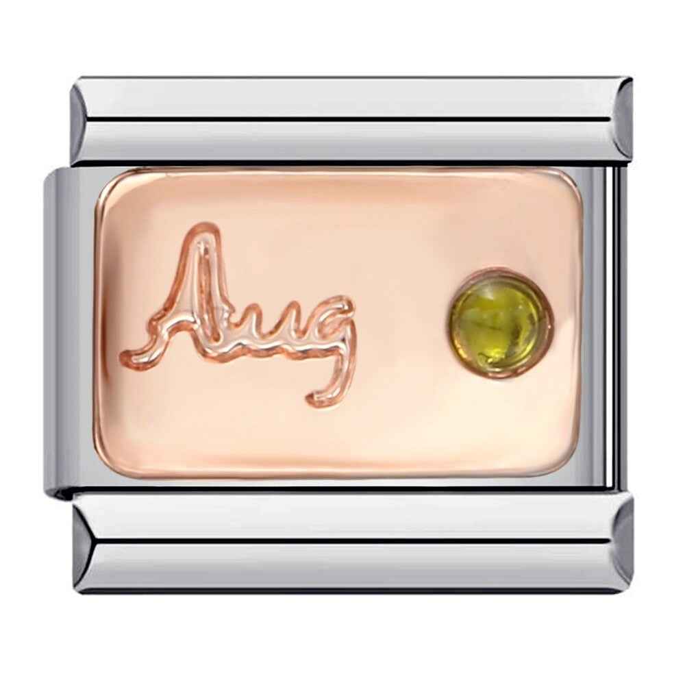 Pami Charms birth stone italian charms birthday August with green gemstone and silver frame