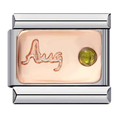 Pami Charms birth stone italian charms birthday August with green gemstone and silver frame