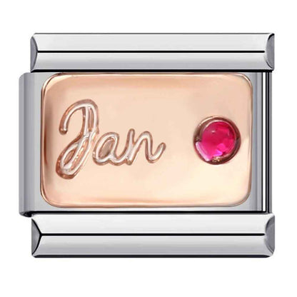 Pami Charms January birth stone Italian charms birthday with rose gold nameplate and red gemstone