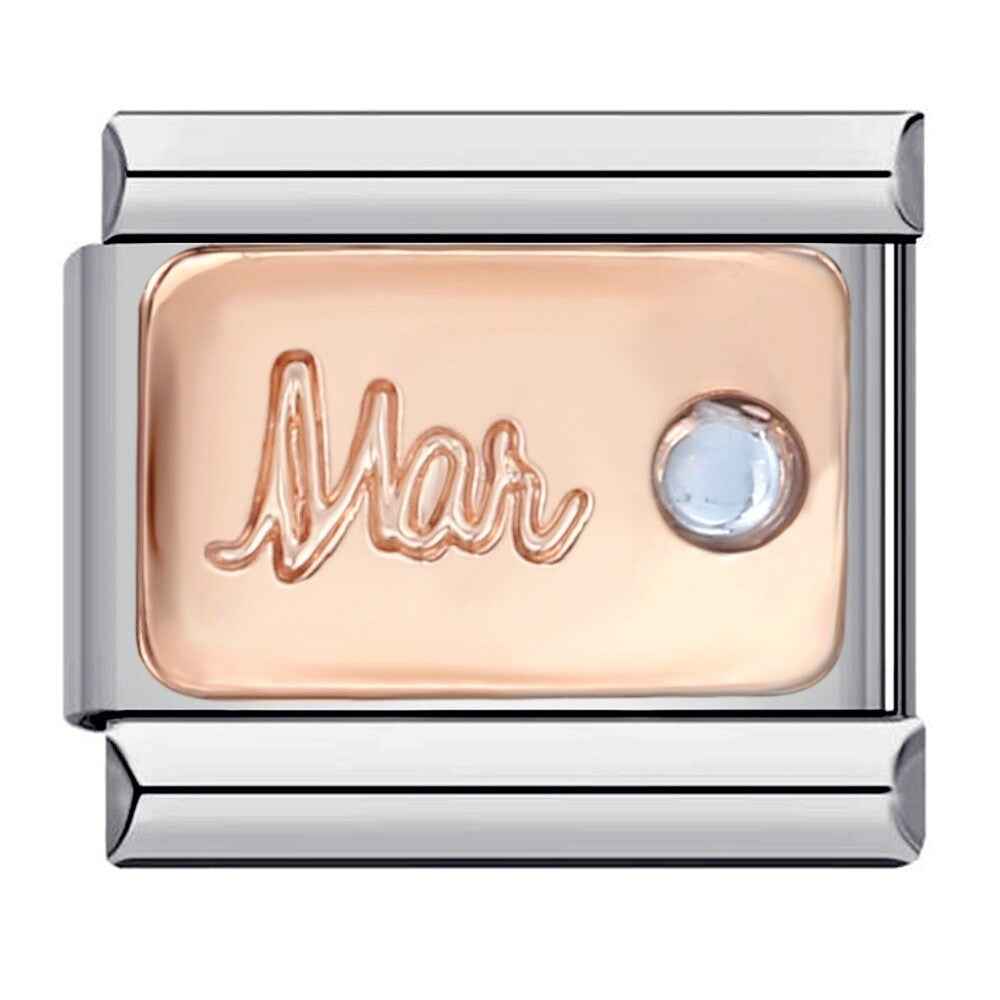 Pami Charms birth stone italian charms birthday March charm with rose gold plate and light blue stone