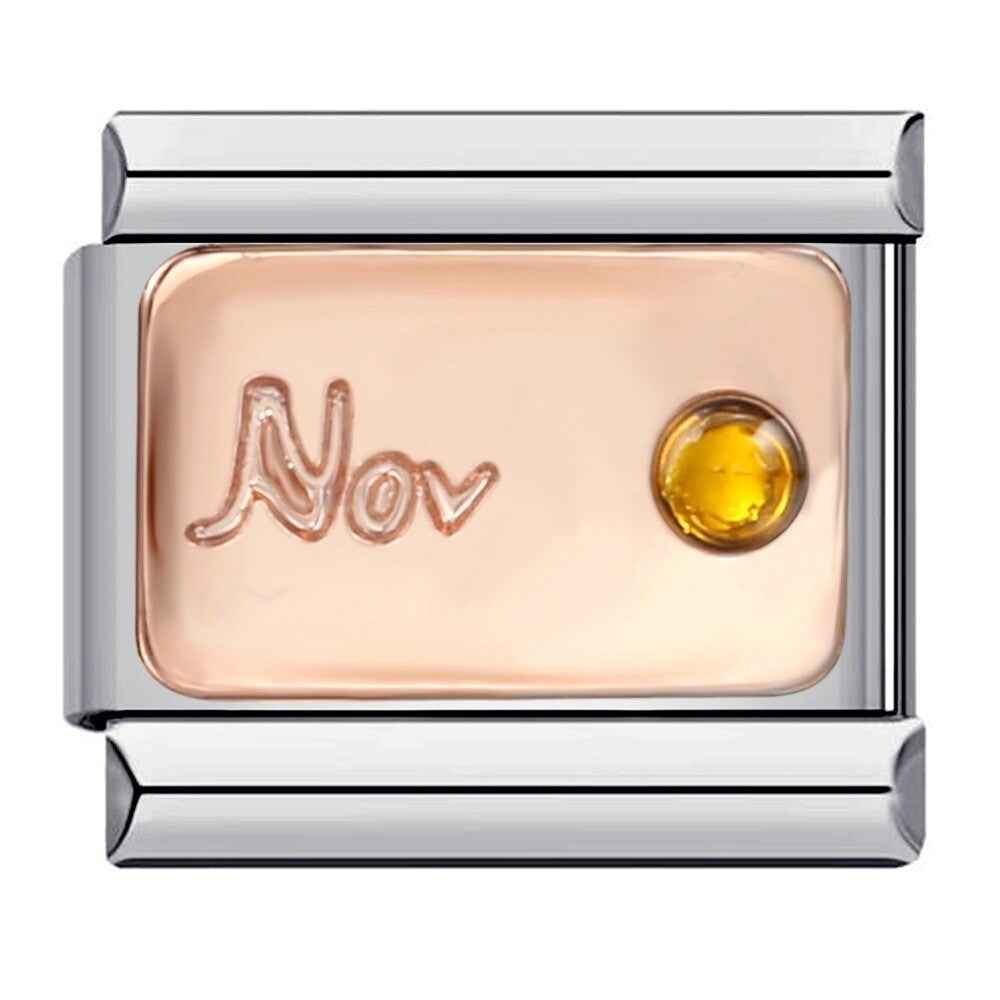 Pami Charms birth stone italian charms birthday November with yellow gemstone on silver and rose gold charm