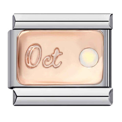 Pami Charms October birth stone Italian charms birthday link with rose gold and opal detail