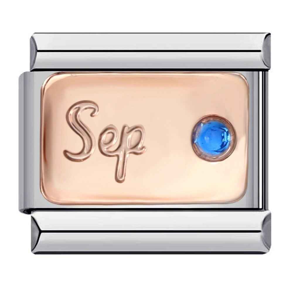 Pami Charms birth stone italian charms birthday link with September engraving and blue gemstone